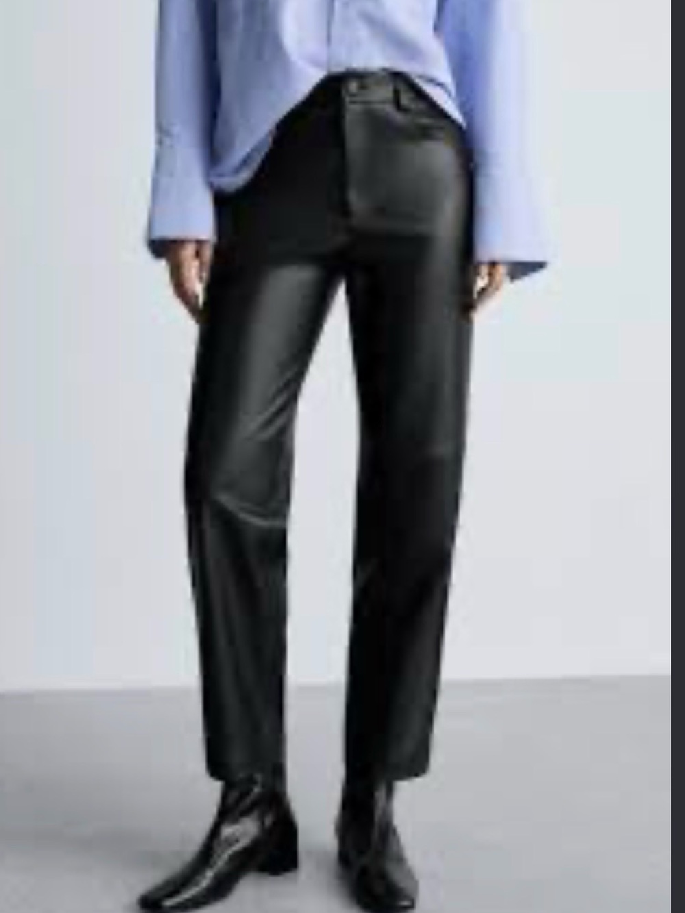 MANGO straight-leg faux-leather trousers in black